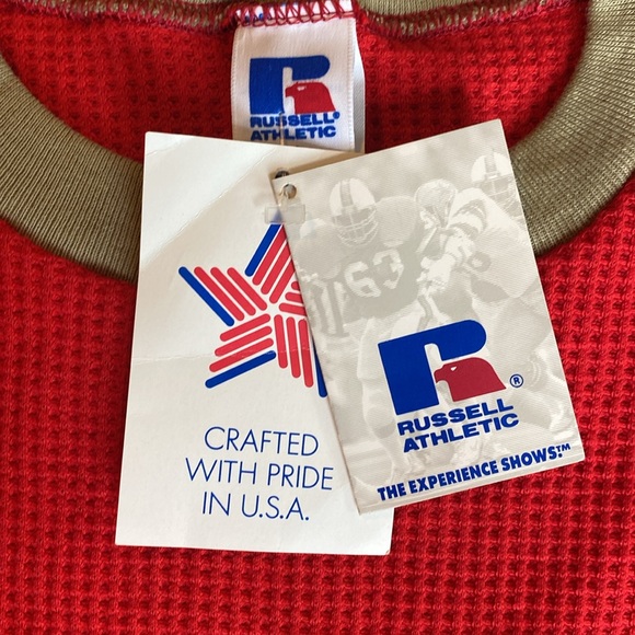 Russell Athletic Deadstock Vintage Mens Waffle Knit Thermal Shirt 80s Ringer Tee - Picture 5 of 11